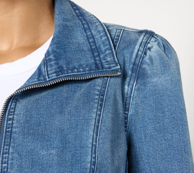 Isaac Mizrahi Live! True Denim Indigo Zip Front Bomber Jacket — View 6