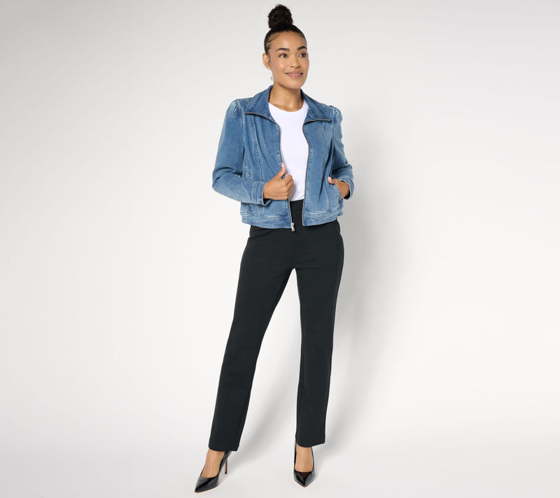 Isaac Mizrahi Live! True Denim Indigo Zip Front Bomber Jacket — View 5