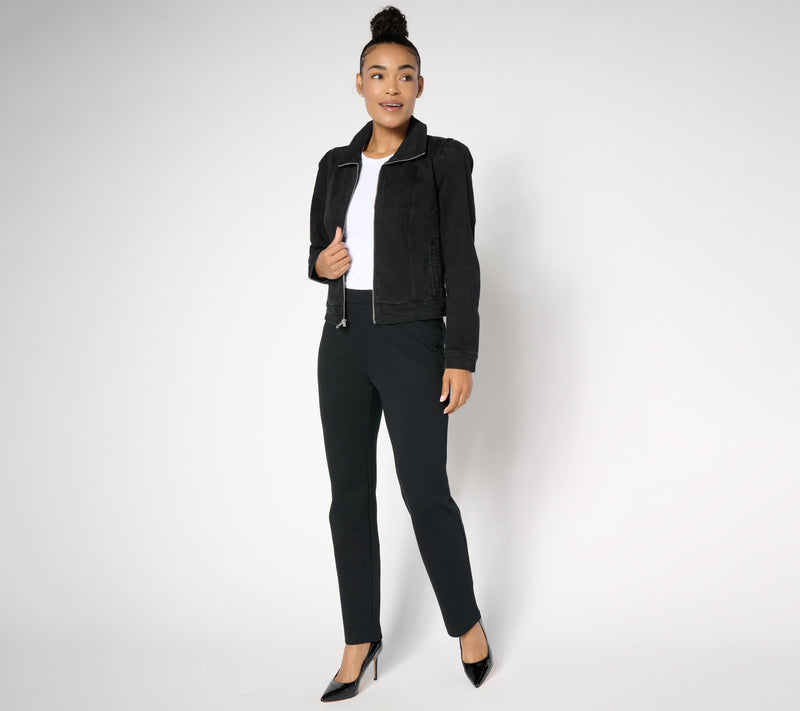 Isaac Mizrahi Live! True Denim Black Zip Front Bomber Jacket — View 5