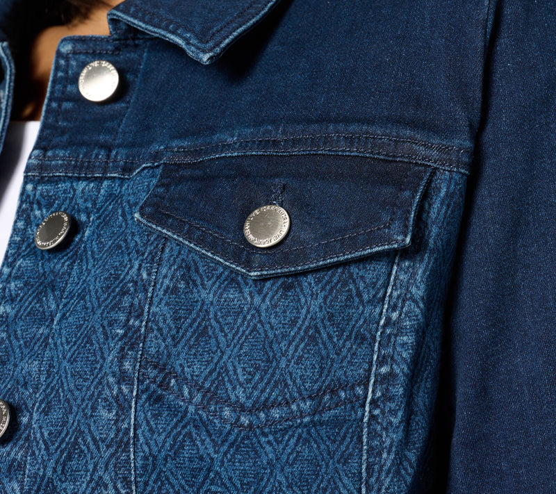 Isaac Mizrahi Live! True Denim Indigo Pattern Denim Jacket — View 9
