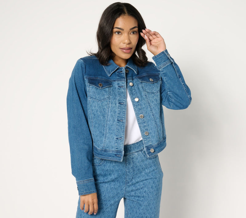 Isaac Mizrahi Live! True Denim Indigo Pattern Denim Jacket — View 5