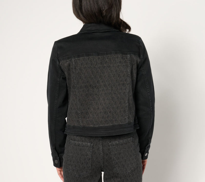 Isaac Mizrahi Live! True Denim Black Pattern Denim Jacket — View 5