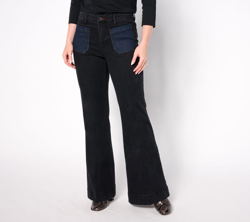Peace Love World Regular Patch Pocket Flare Jean - Black — View 6