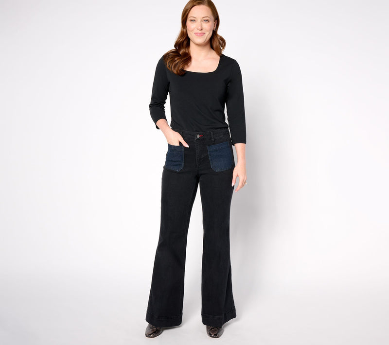 Peace Love World Regular Patch Pocket Flare Jean - Black — View 3