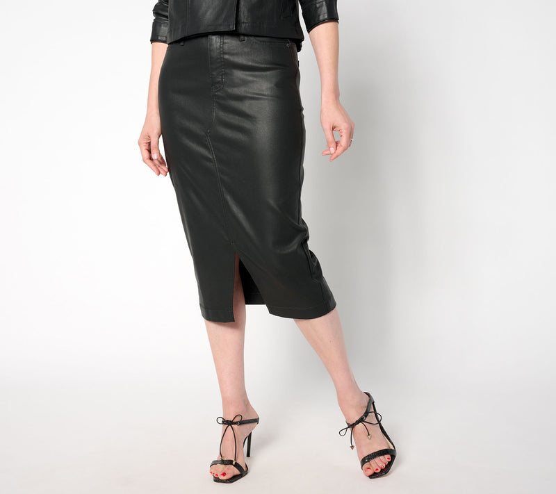 Peace Love World Black Label Petite Coated Denim Skirt — Main view