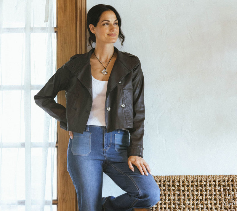 Peace Love World Black Label Coated Denim Jacket — View 7