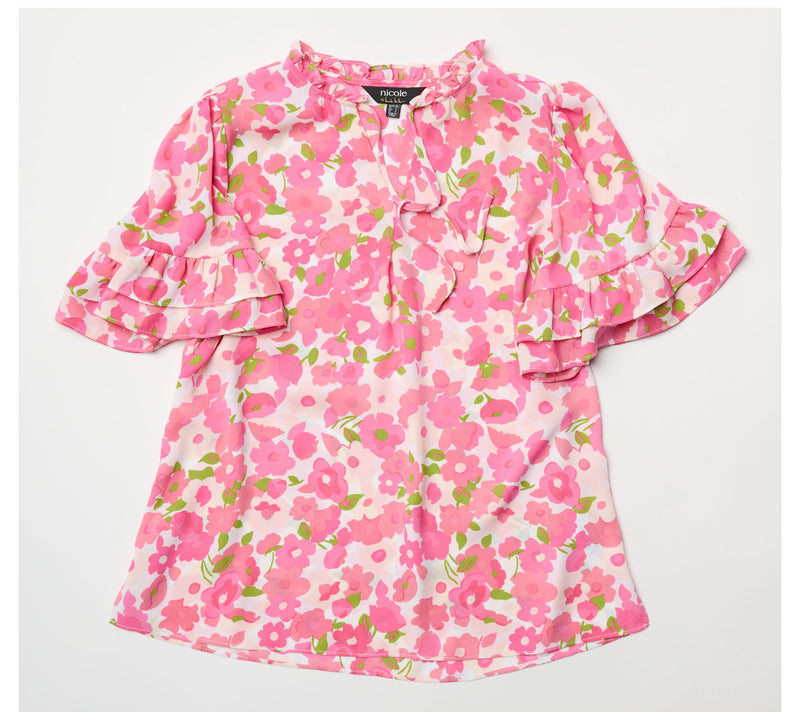 nicole by Nicole Miller Crepe Chiffon Flutter Sleeve Blouse — View 11