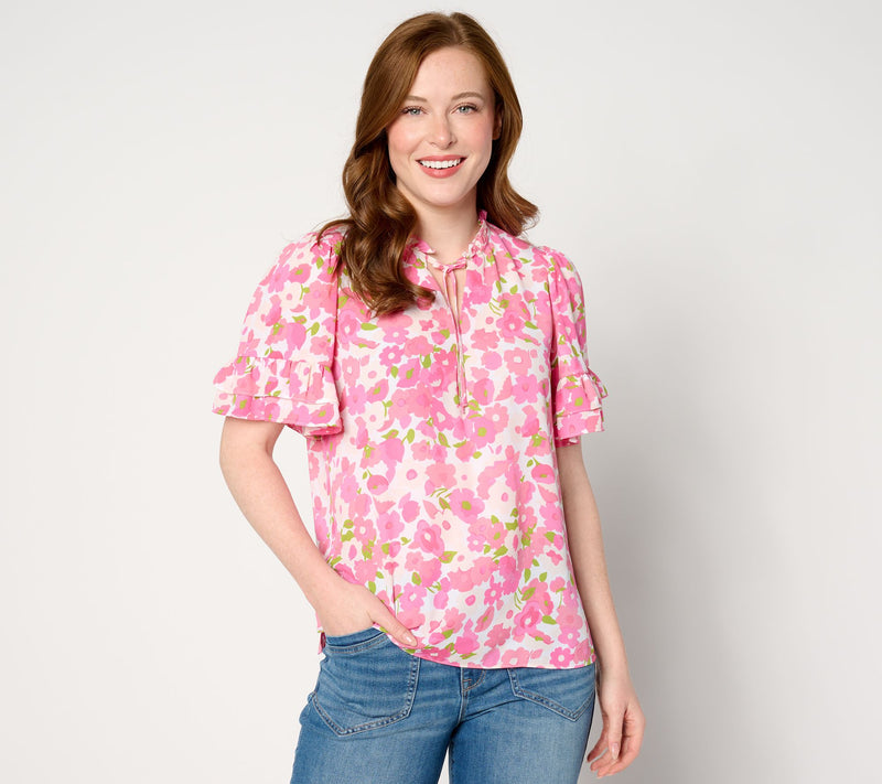 nicole by Nicole Miller Crepe Chiffon Flutter Sleeve Blouse — Main view