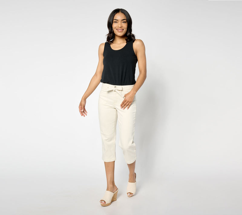 nicole by Nicole Miller Soho High Rise Straight Leg Capri-Off White — View 5