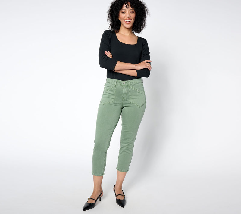 nicole by Nicole Miller Petite Cropped Soho High Rise Jean- Olive — View 3