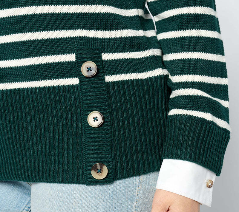 Joan Rivers Striped Sweater With Woven Collar And Cuffs — View 4