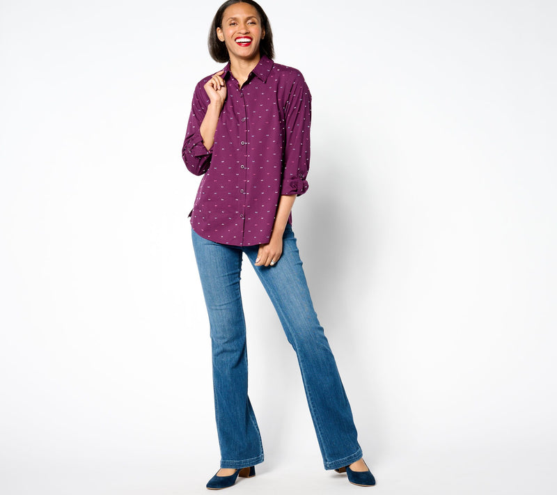 Joan Rivers Textured Clip Dot Boyfriend Shirt — View 9