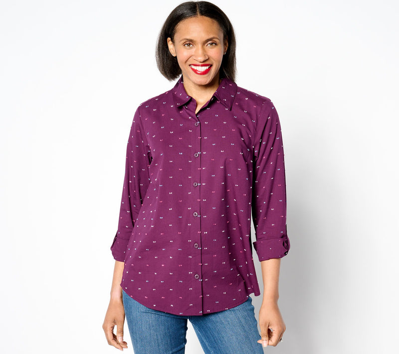 Joan Rivers Textured Clip Dot Boyfriend Shirt — View 3