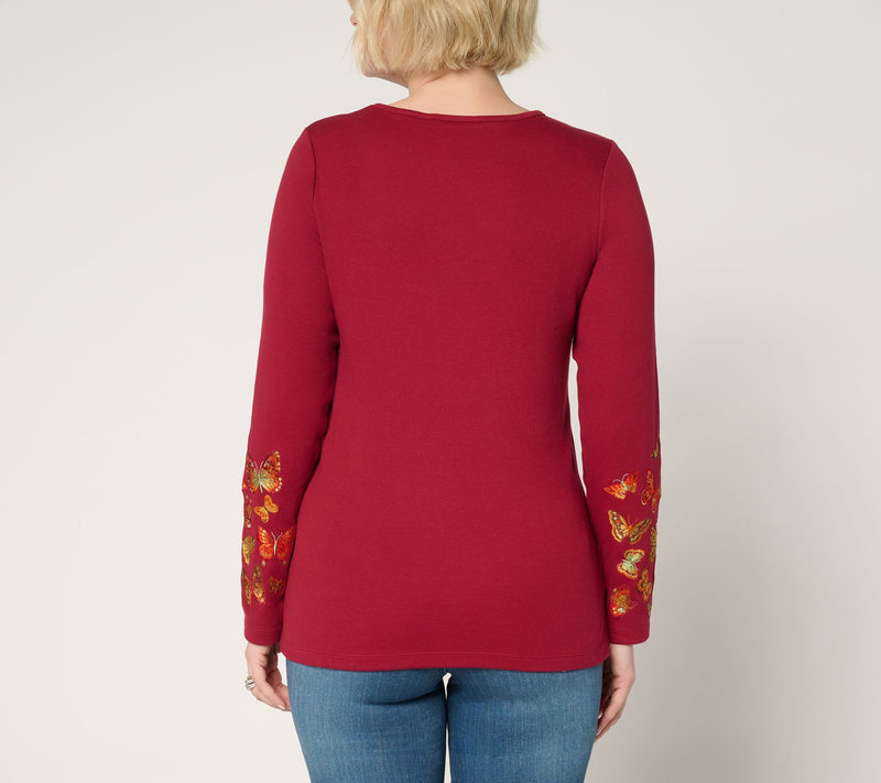 Quacker Factory Armed and Fabulous Embroidered Long-Sleeve Top — View 12