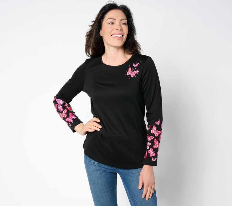 Quacker Factory Armed and Fabulous Embroidered Long-Sleeve Top — View 7