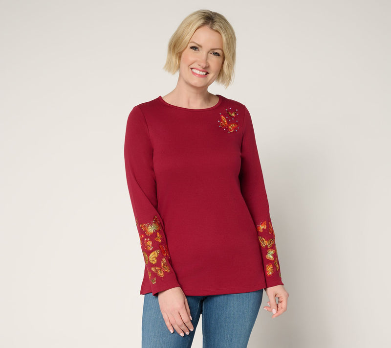 Quacker Factory Armed and Fabulous Embroidered Long-Sleeve Top — View 9