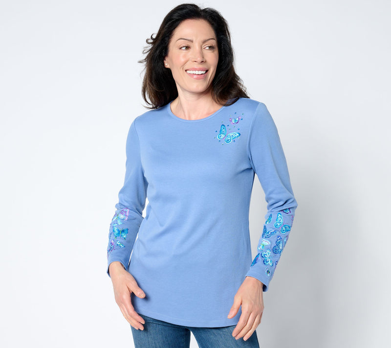 Quacker Factory Armed and Fabulous Embroidered Long-Sleeve Top — View 3