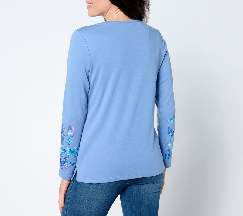 Quacker Factory Armed and Fabulous Embroidered Long-Sleeve Top — View 10