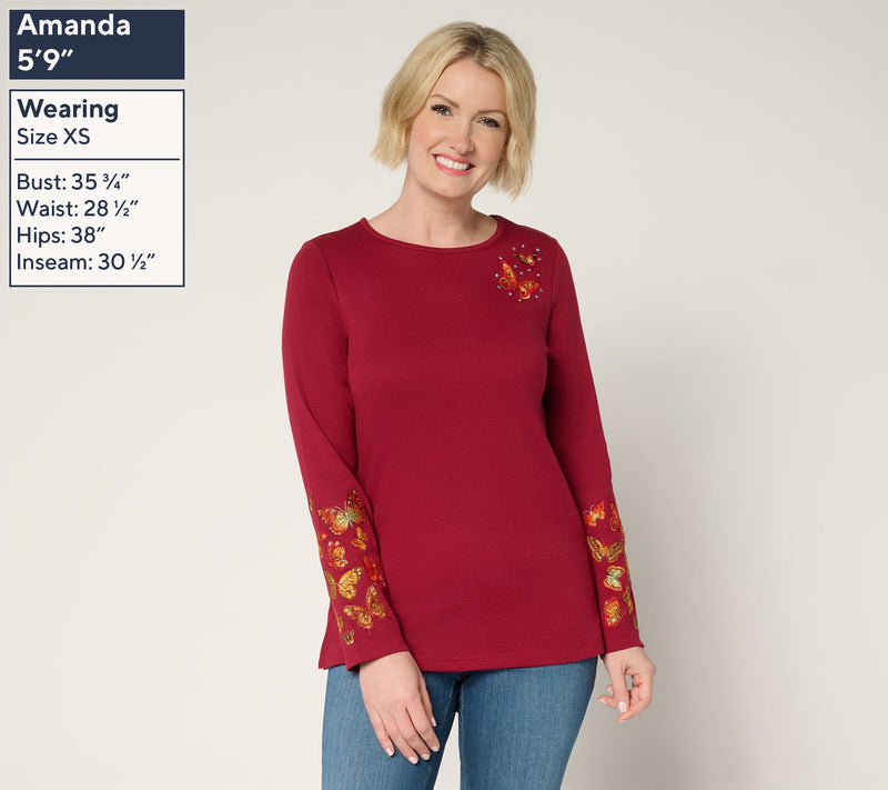 Quacker Factory Armed and Fabulous Embroidered Long-Sleeve Top — View 11