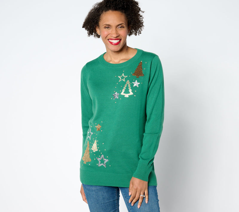 Quacker Factory Starry Night Crew-Neck Sweater — View 5