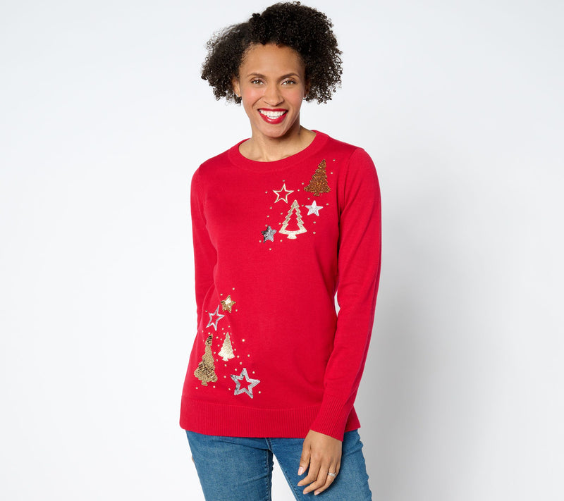 Quacker Factory Starry Night Crew-Neck Sweater — View 3