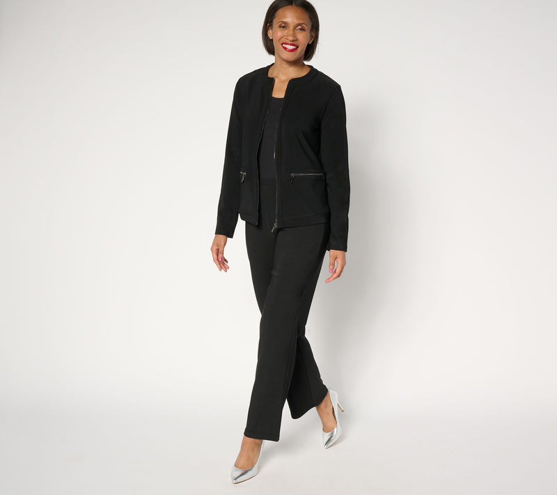 Women with Control Regular Euro Knit Jacket and Wide Leg Pant Set — View 5
