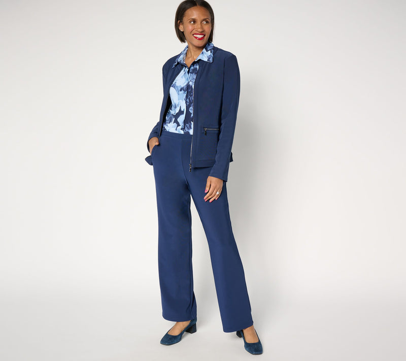 Women with Control Regular Euro Knit Jacket and Wide Leg Pant Set — View 9