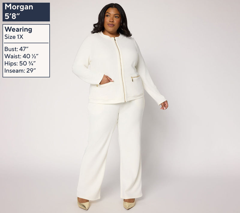Women with Control Regular Euro Knit Jacket and Wide Leg Pant Set — View 14