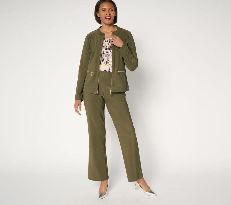Women with Control Regular Euro Knit Jacket and Wide Leg Pant Set — View 7