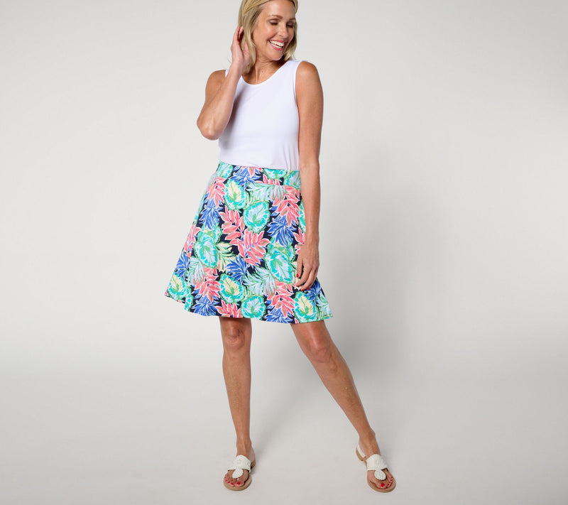 Denim & Co. Beach Regular Linen-Blend Printed Skirt — View 9