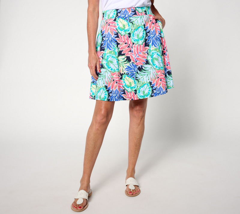 Denim & Co. Beach Regular Linen-Blend Printed Skirt — Main view