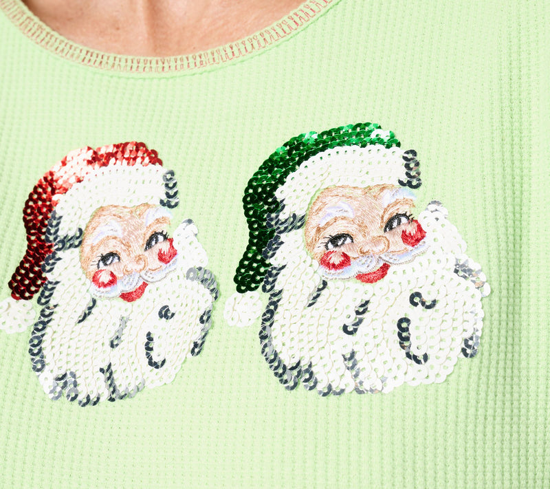 Quacker Factory Glitter Holiday Embellished Waffle Long Sleeve Top — View 4