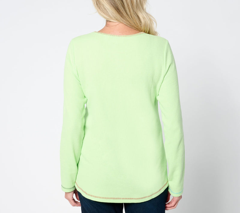 Quacker Factory Glitter Holiday Embellished Waffle Long Sleeve Top — View 2