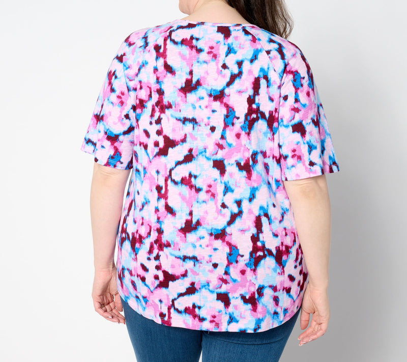 Denim & Co. Printed Slub Jersey Scoop Neck Curved Hem Top — View 2