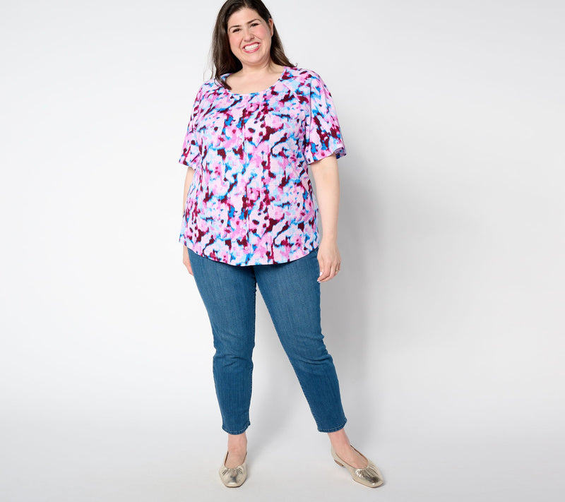 Denim & Co. Printed Slub Jersey Scoop Neck Curved Hem Top — View 3