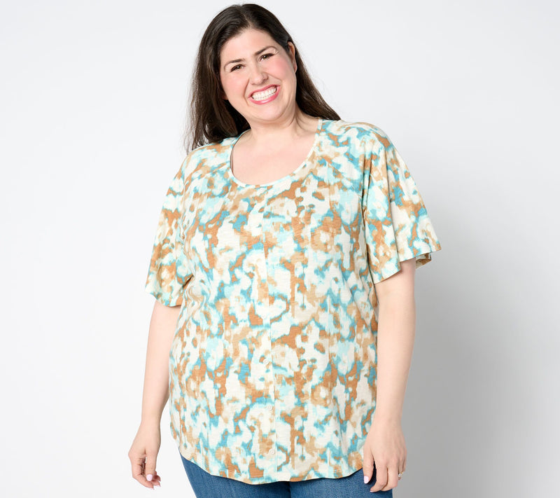 Denim & Co. Printed Slub Jersey Scoop Neck Curved Hem Top — View 10