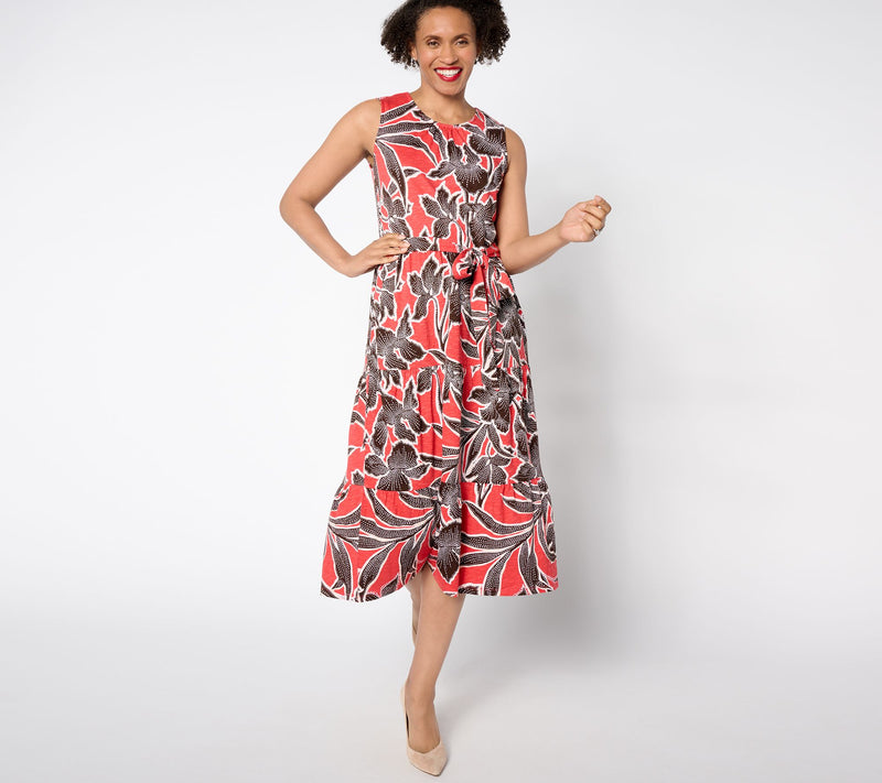 Denim & Co. Petite Slub Jersey Tiered Midi Dress — View 9