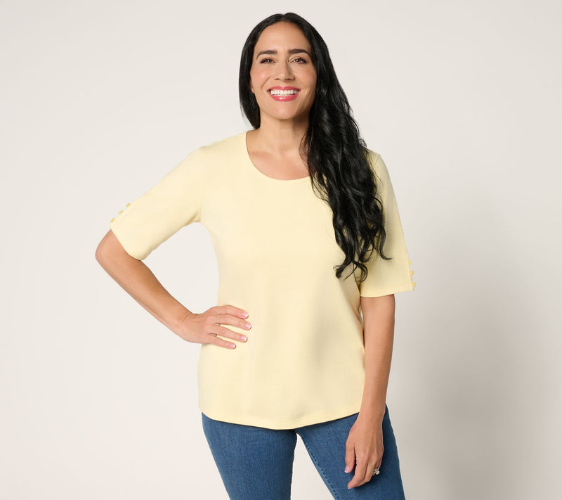 Denim & Co. Essentials Perfect Jersey Elbow Sleeve Top — Main view