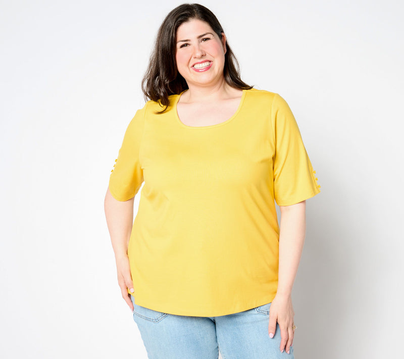 Denim & Co. Essentials Perfect Jersey Elbow Sleeve Top — View 3