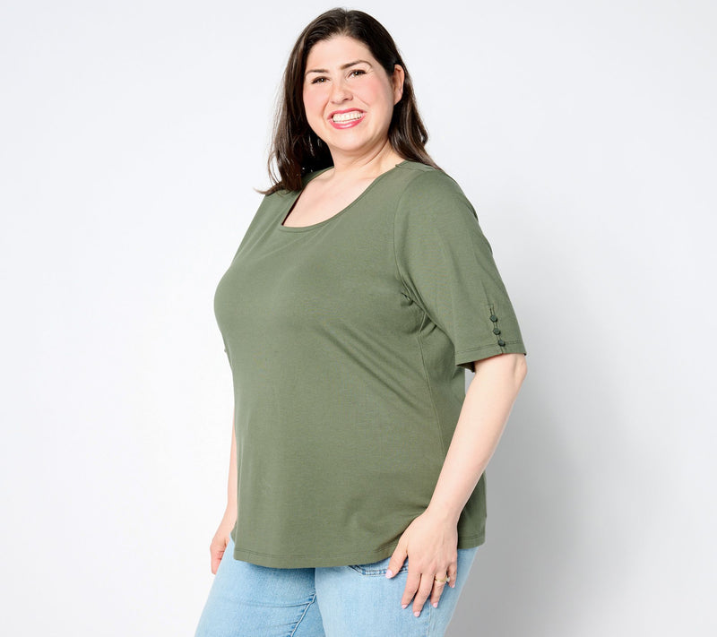 Denim & Co. Essentials Perfect Jersey Elbow Sleeve Top — View 9