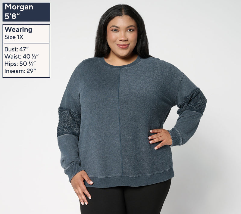 Denim & Co. Canyon Retreat Lace Sleeve Washed Sweatshirt — View 2