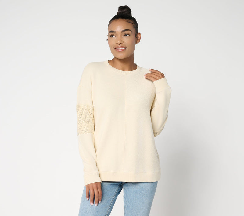 Denim & Co. Canyon Retreat Lace Sleeve Washed Sweatshirt — View 10