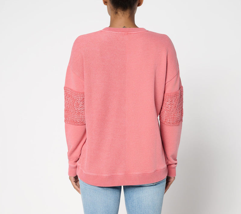 Denim & Co. Canyon Retreat Lace Sleeve Washed Sweatshirt — View 4