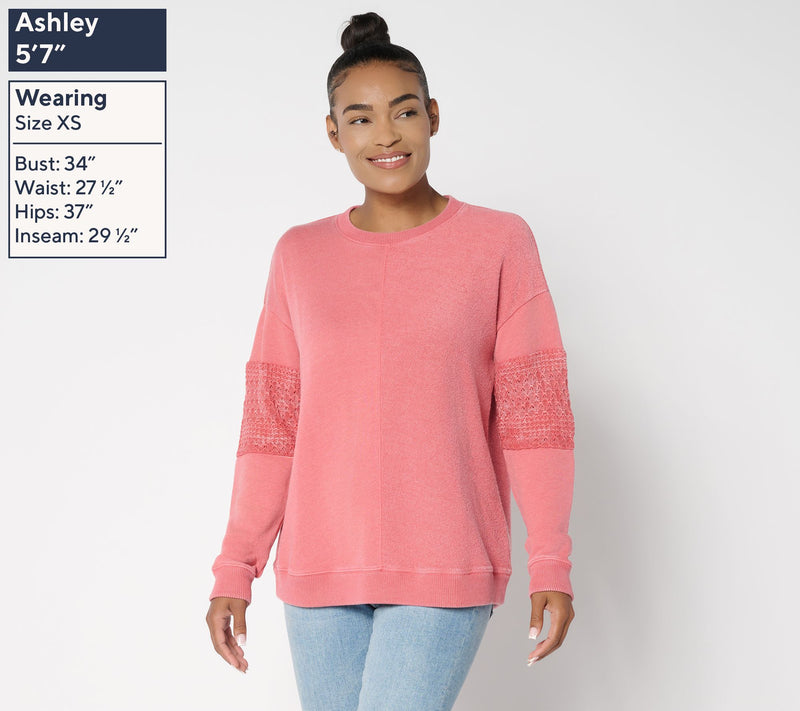 Denim & Co. Canyon Retreat Lace Sleeve Washed Sweatshirt — View 3