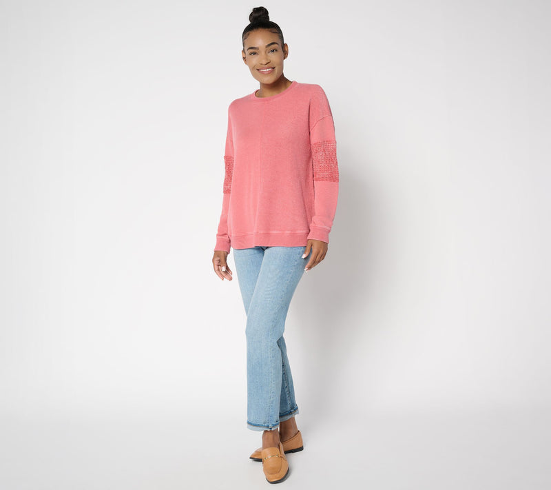 Denim & Co. Canyon Retreat Lace Sleeve Washed Sweatshirt — View 5