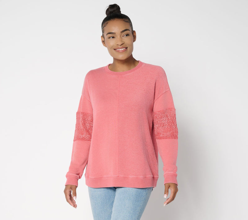 Denim & Co. Canyon Retreat Lace Sleeve Washed Sweatshirt — View 11