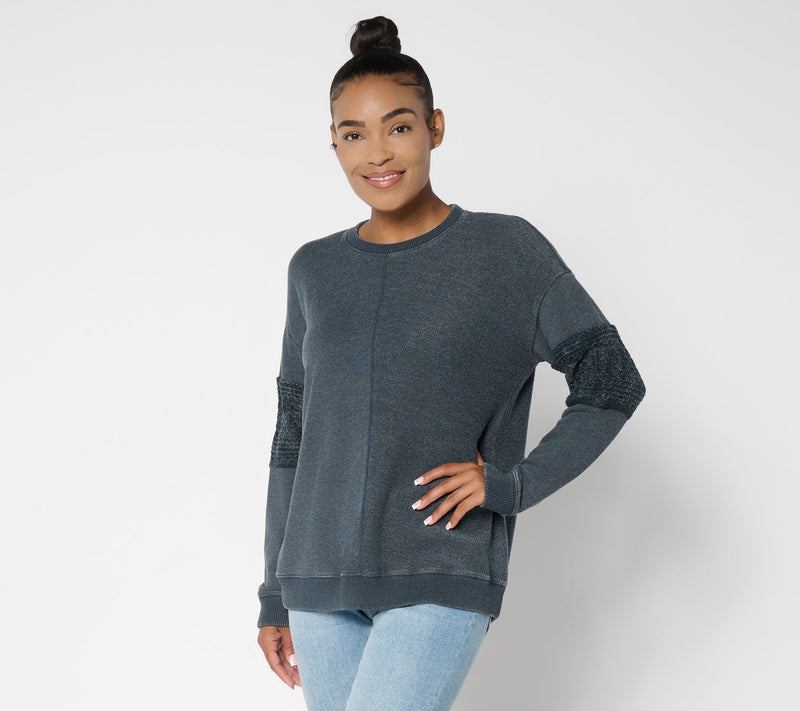 Denim & Co. Canyon Retreat Lace Sleeve Washed Sweatshirt — View 12