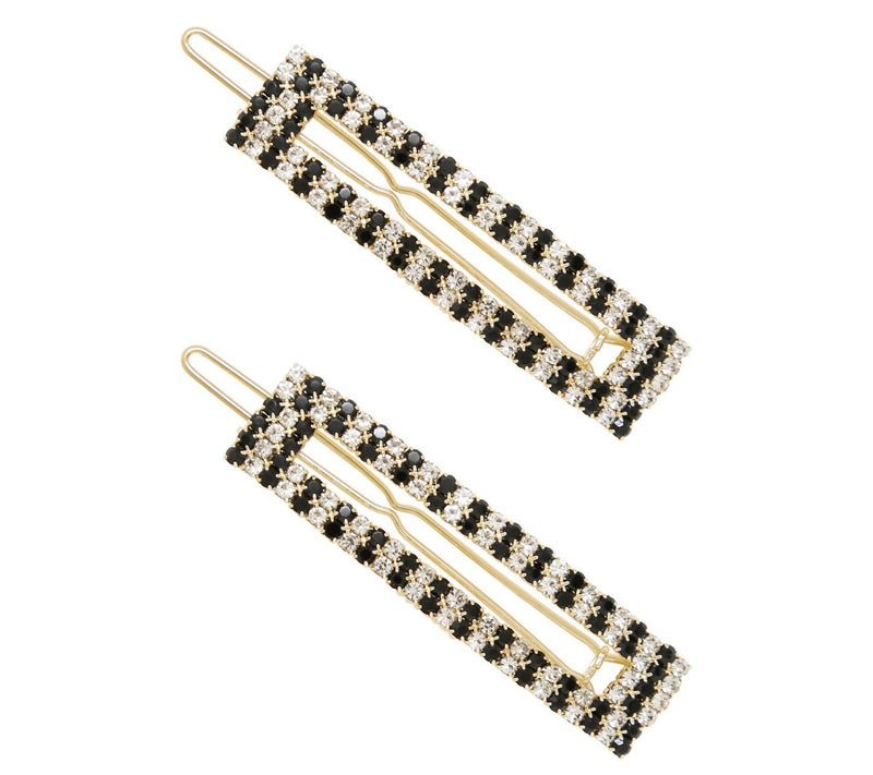 Ettika Set of (2) Black & Clear Crystal Rectangle Barrettes — View 3