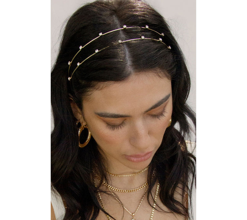 Ettika Delicate Crystal Dotted Gold Headband — View 2
