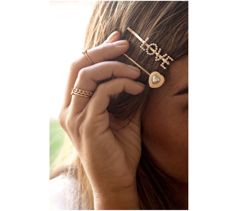 Ettika Faux Pearl Golden Love & HeartHair Pin Set — View 4